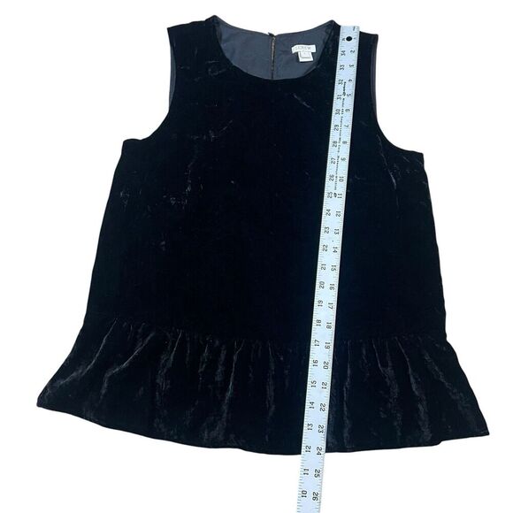 J.Crew Blouse Black Velvet Velour Drapy Peplum Ruffle Sleeveless Top Size 2 - Picture 3 of 7